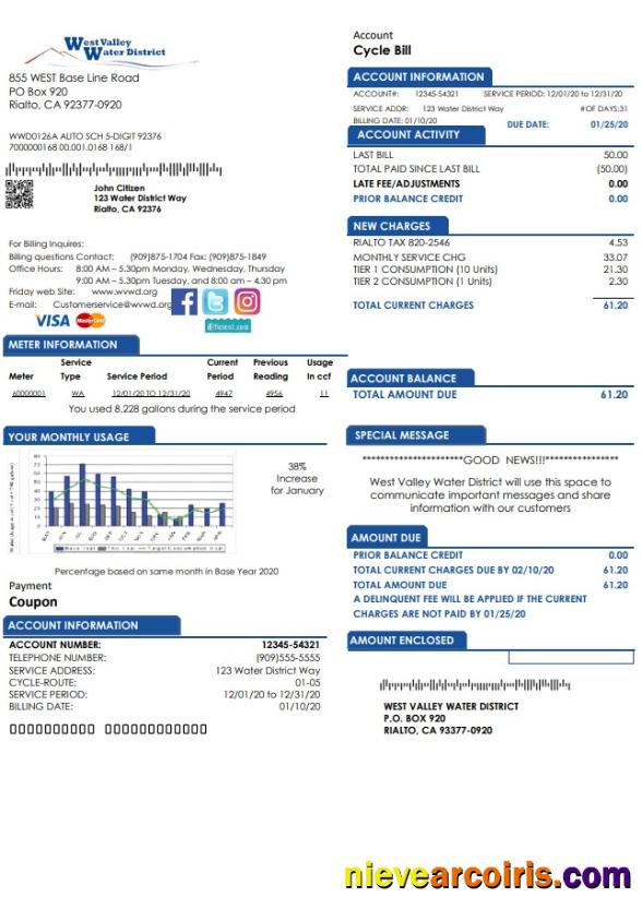 USA California West Valley Water District utility bill